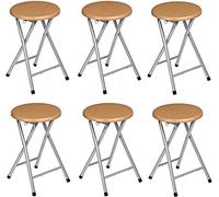 Acan Tradineur - Pack de 6 Taburetes Plegables Fabricado en Aluminio con Asiento Terminado en Madera. Medidas 45x30x30