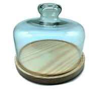 Acan Tradineur - Quesera Redonda con tapa de Cristal - Base fabricado en madera - Ideal para guardar el queso, embutidos u otros alimentos - Ø 24 x 12 cm
