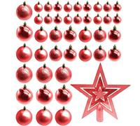 ACAN Tradineur - Set de 42 Bolas y 1 Estrella para árbol navideño - Fabricado en PVC - Decoración para Temporada navideña - Diversos tamaños - Color Rojo.
