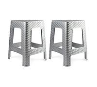 Acan Tradineur - Taburete de plástico - Fabricado en España - Diseño Rattán hogar o el Trabajo - 36 x 36 x 45 cm - Color Plata (2 Unidades)