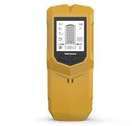 Accarugty Escáner de pared digital 6 en 1 para detección de tuberías de PVC de alambre vivo de madera y metal con indicador de profundidad y bajo voltaje, rojo, amarillo y gris (amarillo)