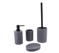 Accesorios de baño de poliresina, vaso loción, dispensador de jabón, plato de jabón jabonera, cepillo de inodoro escobilla de aseo gris - Maxia Market