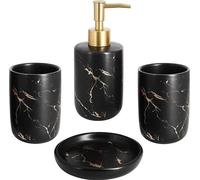 Accesorios de baño, juego de 3 piezas, que incluye: 2 vasos para enjuague, un dispensador de jabón y un dispensador de loción, diseño "corales de mármol", cerámica ()