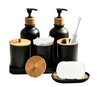 Accesorios de baño Set 2 botellas dispensadoras con 2 recipientes para | Dispensador de jabón con vaso para cepillos de dientes y bandeja para baño, encimera de cocina, cómoda