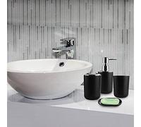 Accesorios para baño Unyqoos® de 6 piezas, fabricados con resina ecológica y con acabado cromado, que incluyen: dispensador, vaso y soporte para cepillos de dientes, jabonera, escobilla para inodoro y