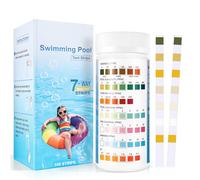 Accevo 7 en 1 Tiras de Prueba para Piscina y Spa, Kit de Prueba para 100 Piscinas, Tiras de Prueba para pH, Cloro Total, Alcalinidad Total, Dureza, Cloro Libre, Bromo, Acido Cianurico