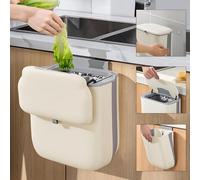 Accmuzzy Cubo de basura plegable de 10 l, con tapa, cubo de basura colgante para cocina, montado en la pared, cesta de cocina plegable para caravana, dormitorio (crema)