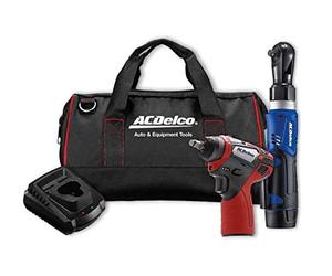 ACDelco ARW1209-K14 G12 Lithium-Ion 12V (10.8V) Electric 3/8” Cordless Ratchet Wrench & 3/8" Impact Wrench Set Power Tool Combo Kit | Tool Set Includes x1 Battery Pack, Charger & Canvas Bag