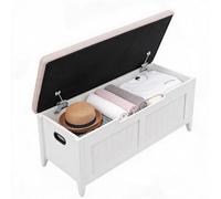 Acekool Banco Zapatero con almacenaje y Tapa abatible - Asiento Acolchado cómodo - Bisagras de Seguridad - Baúl Multiusos - Ideal para Entrada, Dormitorio o salón - Fácil Montaje - Blanco 100CM