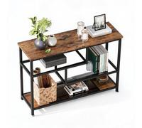 Acekool Mesa Consola Estrecha De Cuatro Niveles con Baldas De Cristal y Estructura Metálica, Diseño Rústico Color Marrón Funcional, Mueble Decorativo Ideal para Recibidor, Salón, Dormitorio y Pasillo