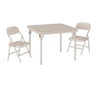 Acekool Set Plegable Mesa y Sillas Infantiles - Mesa Cuadrada Portátil Tapizada PU + 2 Sillas Acolchadas - Ligero y Ahorra Espacio, para Casa/Aula/Guardería y Viajes - Beige