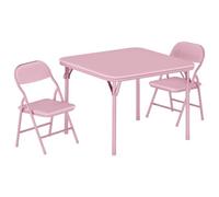 Acekool Set Plegable Mesa y Sillas Infantiles - Mesa Cuadrada Portátil Tapizada PU + 2 Sillas Acolchadas - Ligero y Ahorra Espacio, para Casa/Aula/Guardería y Viajes - Rosa