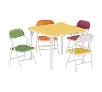Acekool Set Plegable Mesa y Sillas Infantiles - Mesa Cuadrada Portátil Tapizada PU + 4 Sillas Acolchadas - Ligero y Ahorra Espacio, para Casa/Aula/Guardería y Viajes - Colorido