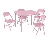 Acekool Set Plegable Mesa y Sillas Infantiles - Mesa Cuadrada Portátil Tapizada PU + 4 Sillas Acolchadas - Ligero y Ahorra Espacio, para Casa/Aula/Guardería y Viajes - Rosa