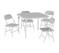 Acekool Set Plegable Mesa y Sillas Infantiles - Mesa Cuadrada Portátil Tapizada PU + 4 Sillas Acolchadas - Ligero y Ahorra Espacio, para Casa/Aula/Guardería y Viajes - Gris
