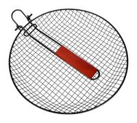 Acero al Carbono Cesta de Parrilla Redonda Plegable para Asar | Portátil, Uso en Exterior y Fritura, Asa de Madera, Gran Capacidad, Color Plata
