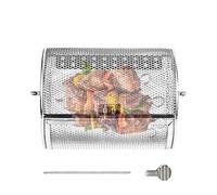Acero inoxidable giratorio Grill Basket, Grilling Cage for Chicken Wings, Rolling Grill Basket, Sturdy Outdoor Accessories for Sausages, Seafood, BBQ Cooking Tool