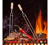 Acero Inoxidable Grill Tenedor Mango De Madera En forma de U Asado A La Parrilla Aguja Pinchos Tenedores para Picnic Al Aire Libre Camping Barbacoa