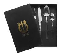 Acero Inoxidable Juego de Cubiertos Moderno, para Carne | Tenedor, Cuchillo, Cuchara Grande y Pequeña, Acabado Pulido, Uso en Cena de Steak y Bbq