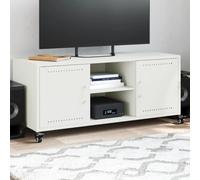 Acero resistente con puertas y estantes Salón práctico Mueble TV Blanco 100 | Soporte Mueble para TV acero blanco 100,5x39x43,5 cm con ruedas y almacenaje para salón