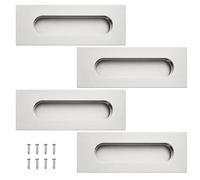 ACESOME 4 tiradores para puertas correderas, de acero inoxidable, aberturas laterales, término adhesivo para armarios, armarios y puertas secretas, incluye tornillos plateados, 12 cm x 4 cm