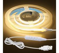 Aclorol Tira de luces LED COB de 0,5M 5V, regulable, USB, luz blanca cálida, 3000K, cinta flexible, 8mm de ancho con autoadhesiva, para retroiluminación de TV, debajo del gabinete, escaleras, luz de