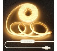 Aclorol Tira de luces LED COB de 10 pies, blanco cálido, 3000 K, IP67, impermeable, 5 V, alimentada por USB, cinta de luz regulable con temporizador para dormitorio, estantería, armario, ducha, nicho