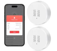 Acmerota 2 sensores de vibración Alarma de vibración Zigbee Mini Detector inalámbrico de Rotura de Cristales para el Sistema de Alarma y Puertas/Ventanas, Compatible con Smart Life y Tuya, Alexa,