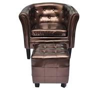 Acolchado y tachonado elegante para sala de espera modelo cubo marrón 69 | Sillón cubo con reposapiés de piel sintética marrón, butaca moderna con otomana para sala de estar y oficina, sofá individual