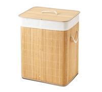 Acomoda Textil - Cesta de Bambú Plegable con Tapa y Asas para Lavandería 60l de Capacidad. Cesto Grande Organizador para la Ropa con Bolsa Extraíble y Lavable Color Madera 40x30x50 cm.