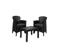 Acomoda textil - conjunto de jardín con 2 sillones + mesa de polipropileno resistente rayos uv, decorativo y ligero. set asiento con cojín para exterior en terraza, patio o balcón de fácil instalación