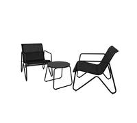 Acomoda textil - conjunto jardín de 2 sillones + mesa de acero resistente, decorativo y ligero. asiento para exterior en patio, balcón y terraza de fácil instalación. (negro, 3 piezas)