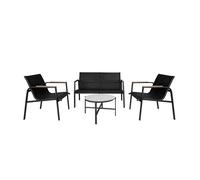 Acomoda Textil - Conjunto Jardín de Sofá + 2 Sillones + Mesa de Acero Resistente, Decorativo y Ligero. Asiento para Exterior en Patio, Balcón y Terraza de Fácil Instalación. (Negro, 4 Piezas) Black