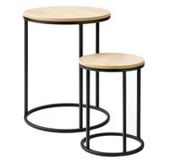 Acomoda Textil - Juego de 2 Mesas Auxiliares Redondas de Madera y Metal para Salón, Dormitorio y Terraza. Set Mesas Nido para Café Diseño Moderno y Versátil para Hogar. (Natural)