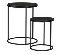 Acomoda Textil - Juego de 2 Mesas Auxiliares Redondas de Madera y Metal para Salón, Dormitorio y Terraza. Set Mesas Nido para Café Diseño Moderno y Versátil para Hogar. (Negro)