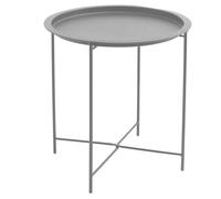 Acomoda Textil - Mesa Auxiliar Plegable de Metal para Recibidor, Salón y Oficina. Mesita de Café Redonda para Centro con Bandeja Extraíble Decorativa, Cómoda y Ligera 47x51 cm.