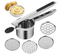 ACOMTUO Prensa Patatas con 4 Tamices Intercambiables,Prensa Patatas Acero Inoxidable,Machacador de Patatas,Adecuada para Puré de Patatas, Fideos, Frutas y Verduras