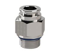 Acoplamiento recto, hexágono exterior, G 1/4 A, para manguera de diámetro exterior de 6 mm, presión de trabajo máx. 20 bares, acero inoxidable 1.4404.