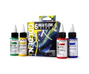 Acrílicos de alto flujo de GOLDEN, juego de introducción de alto flujo, 6 colores, pintura acrílica profesional
