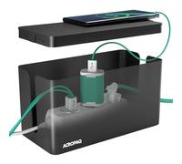 ACROPAQ Caja Cables - Pequeña (23,5 x 12 x 11,5 cm), Organizador de cables para esconder cables y enchufes, Plástico, Negro - Caja para cables, Cable Management Box