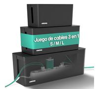 ACROPAQ Caja Cables - Set 3-en-1, Grande (40,6 x 13,4 x 15,6 cm), Mediana (32 x 13,2 x 12,7 cm) Pequeña (23,5 x 12 x 11,5 cm), Negro - Caja Cables, Organizador de Cables