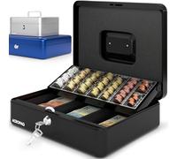 ACROPAQ Caja fuerte portátil de caudales - (30 x 24 x 9 cm), Con bandeja para conteo de monedas, Estructura de acero, con 2 llaves incluidas, Negro - Caja dinero