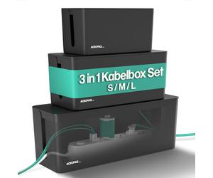 ACROPAQ - Caja organizadora de cables: caja para ocultar cables, fabricada en plástico resistente y duradera, set de 3 en 1: caja organizadora de cables, caja para cables