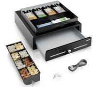 ACROPAQ Cajón portamonedas - Compatible con caja registradora RJ11, 4 compartimentos monedas y 8 billetes, (42 x 41 x 12 cm) Carcasa de metal resistente, Cajón metálico con inserto extraíble