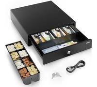 ACROPAQ Cajón portamonedas - Compatible con caja registradora RJ11, 4 compartimentos monedas y 8 billetes, (42 x 41 x 10 cm) Carcasa de metal resistente - Caja registradora negocio