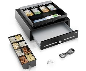 ACROPAQ Cajón portamonedas - Compatible con caja registradora RJ11, 4 compartimentos monedas y 8 billetes, (42 x 41 x 12 cm) Carcasa de metal resistente, Cajón metálico con inserto extraíble