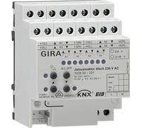 Actuador de persiana giratorio, modelo Jalousieaktor, para 4 persianas, compatible con corriente alterna 230 V y corriente continua 12 - 48 V, con control manual, para sistemas KNX, 1 unidad.