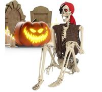 Acunny - Decoración de Esqueleto, Esqueleto Humano Pirata con articulaciones móviles - Decoración aterradora para jardín Halloween Porche Devanture Escuela Fotografía Fondo Tienda