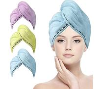 ACWOO Toallas para Secar El Pelo, 3pcs Gorro de Pelo Seco y 6pcs Banda Elástica Set, Toalla de Microfibra para Secar El Cabello, Turbante de Secado Rápido para Mujer (Azul, Amarillo, Morado)