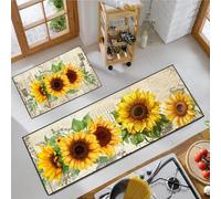 ACZHHZC Farmhouse - Juego de 2 alfombras de cocina con diseño de girasol, antideslizantes, lavables, absorbentes, 17 x 47 pulgadas + 17 x 30 pulgadas (amarillo)